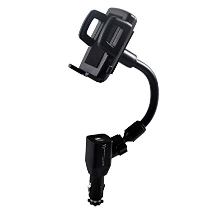 BreaDeep Universal 360-degree Rotation Dual USB Port Car Charger Cigarette Lighter Cradle Mount Holder - Clamp Width Can be Adjusted (3.5 to 8.3cm) For iPhone 6 Plus 6 5s 5 Samsung S6 S6 Edge S5 S3 HTC LG and most Mobile cell phones, MP3/MP4 PDA GPS Devices - Black