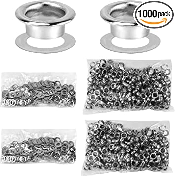 QWORK Washer Grommet Kit, 1000 Pieces Grommet and 1000 Pieces Washer, 1/4 Inch Grommets Eyelets for Clothes Leather Tag Canvas and DIY Craft Washer Self Backing