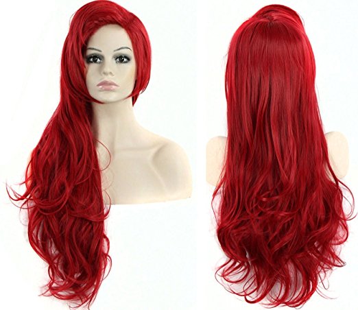 Anogol® 32" 80cm Curly Wavy Red Wigs Women Fashion Lolita Cosplay Wig for Party