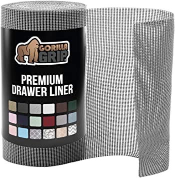 Gorilla Grip Original Drawer and Shelf Liner, Strong Grip, Non Adhesive, Easiest Install, 12 Inch x 10 FT Roll, Durable and Strong Liners, Drawers, Shelves, Cabinets, Storage, Kitchen for Desks, Gray