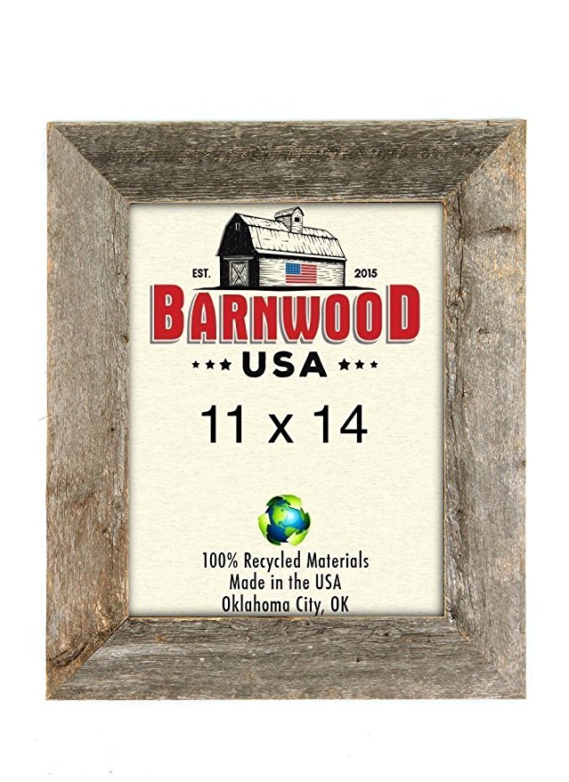 BarnwoodUSA Rustic 11 by 14 Inch Picture Frame with 1 1/2 Inch Wide Molding - 100% Reclaimed Wood, Weathered Gray