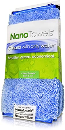 Nano Towels - Amazing Eco Fabric That Cleans Virtually Any Surface With Only Water. No More Paper Towels Or Toxic Chemicals. 4-Pack (8x8", Nano Blue)