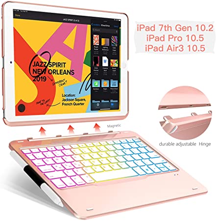 iPad Keyboard Case for iPad 10.2 2019 7th Generation, iPad Air 3rd Gen 10.5 2019, iPad Pro 10.5 2017-7 Color Backlit/ 343 Mixed Mode - Detachable- Thin & Light- 135° Folding- Auto Sleep Wake