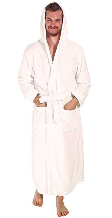 Verabella Women Men's Long Plush Fleece Robe with Hood, Solid Color Bathrobe