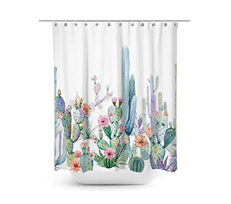 Livilan Cactus Shower Curtain Set 70.8" x 70.8", Decorative Waterproof Quick Dry Thick Polyester Fabric Bathroom Curtain, Green