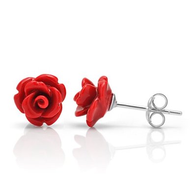 925 Sterling Silver Tiny Resin Rose Flower 9 mm Post Stud Earrings