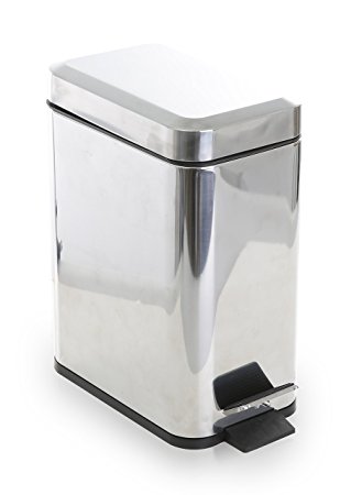 BINO Stainless Steel 1.3 Gallon / 5 Liter Rectangle Step Trash Can, Polished Steel