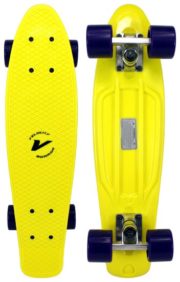 Velocity Boards Retro Cruiser Complete 22" Banana Skateboard w/ Aluminum Trucks, Fast ABEC-7 Bearings, High Quality Wheels & Bushings