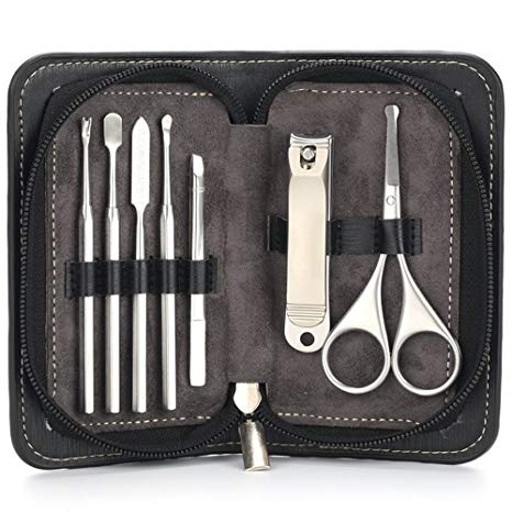 Manicure Set Pedicure Kit, Niuta 7 in 1 Stainless Steel Nail Clipper Tools Professional Grooming kit Manicure Pedicure Set with Leather Travel Case (7 in 1)