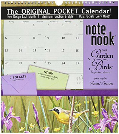 Wells Street by LANG - 2018 Note Nook Wall Calendar - "Garden Birds" Artwork by Susan Bourdet - 12 Month Pocket Calendar, 11.75" x 13.25"