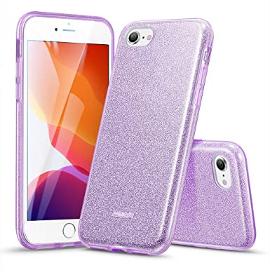 ESR Glitter Case Compatible with iPhone SE 2020 Case, iPhone 8/7 Case, Glitter Sparkle Case for Women [Three Layers] [Supports Wireless Charging] for New iPhone SE 2(2020)/iPhone 8/7, Sparkle Purple