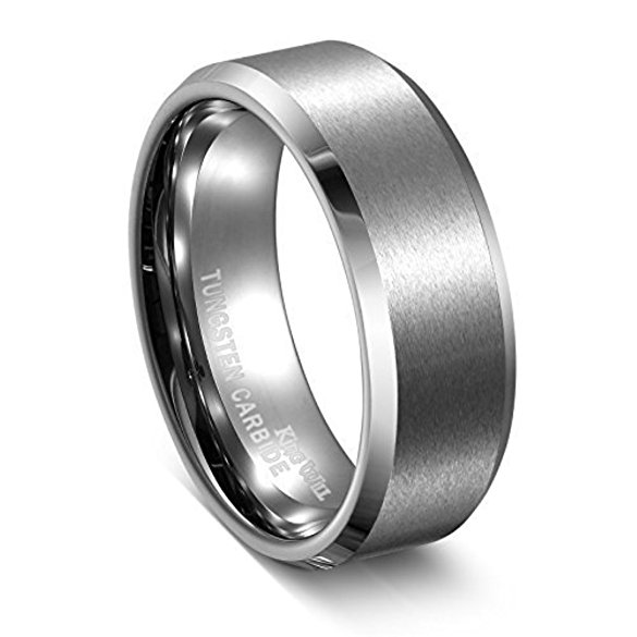 King Will BASIC Unisex 8mm Tungsten Carbide Matte Polished Finish Wedding Engagement Band Ring