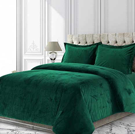 Tribeca Living VENICEDUVETTWEG Venice Velvet Oversized Solid Duvet Set, Twin, Emerald Green