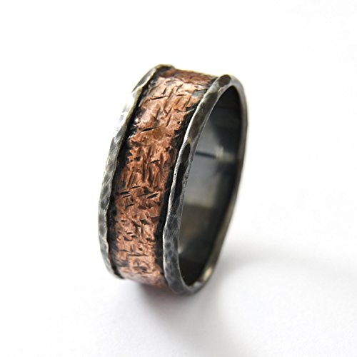 Rustic silver and Copper men ring, Oxidized stacking Silver band, Organic Wide Infinty band, Vintage wide ring, Handmade Jewelry