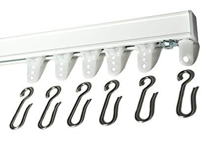 White Ceiling Mount Curtain Track System With Ball Bearing Carriers and Hooks (4')