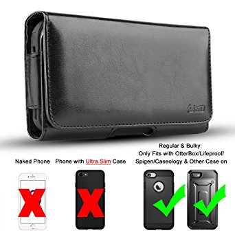 iPhone 7 Holster, J&D PU Leather Holster Pouch Case with Belt Clip, Leather ID Wallet Case for Apple iPhone 7 ((Only Fits with OtterBox/Lifeproof/Spigen/Other Thick Case on))