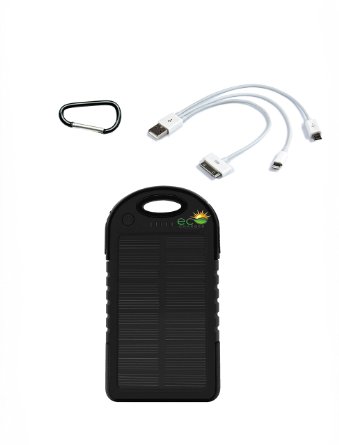 Solar Power Bank - USB Portable Solar Battery Charger to power 2 USB built-in devices simultaneously on the Go - Bonus 3 in 1 Cable Charger