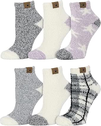 BEARPAW Ladies 6 Pair Pack Cozy Super Soft Warm Lounge Socks Multi Color Patterned Ankle and Low Cut Packs