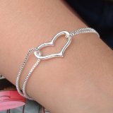 New 925 Sterling Silver Heart Love Bracelet Silver Chain Lady Women Jewelry Gift As shown