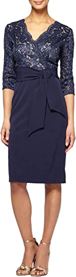 Alex Evenings Women's Cocktail Dress with Tie Waist