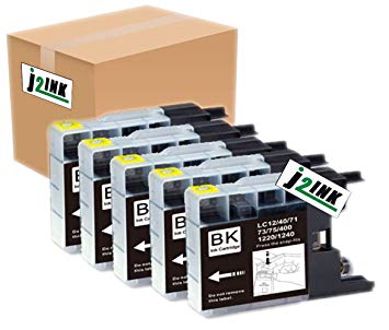 J2INK 5 Pack Compatible with Brother LC-71 LC-75 High Yield (XL Series) 5 Black