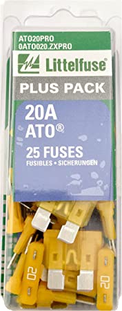 Littelfuse ATO20PRO 20 Amp Fast-Acting Automotive Blade Fuses, Pack of 25