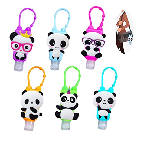 Portable Liquid Soap Bottle Holder (6 pack), Cute Panda Cartoon Silicone Protective Case with Mini 30ml Detachable Travel Plastic Bottles, Leak Proof Refillable Cosmetics Containers
