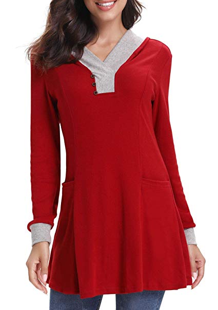 Sufiya Women's Cross V-Neck Long Sleeve Casual Pullover Long Hoodies with Pockets