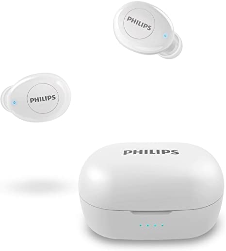 Philips T2205 True Wireless Earbuds, Bluetooth 5.1, Voice Assistant, IPX4 Splash Resistant, with Microphone, Up to 12 Hours (4 8) of Playtime with USB-C Charging - (TAT2205WT), White