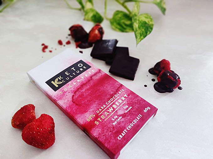 Nepenthe Coffee and Chocolates The Keto Culture Sugar-Free Unsweetened Strawberries Dark Chocolate,  60 g