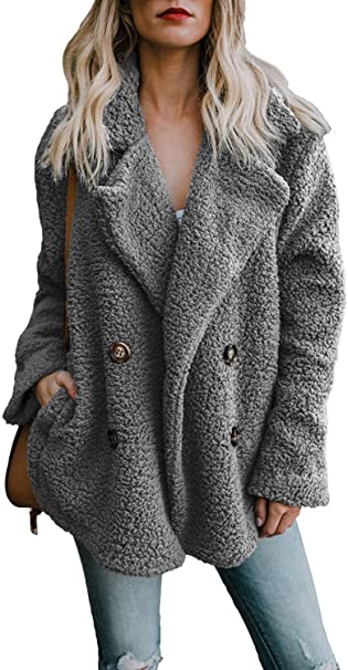 Dokotoo Womens Fleece Open Front Coat with Pockets Outerwear