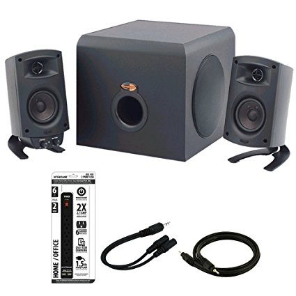 Klipsch ProMedia 2.1 THX Certified Computer Speaker System - 3-Piece Set (1011400) Black With Bonus Accessories