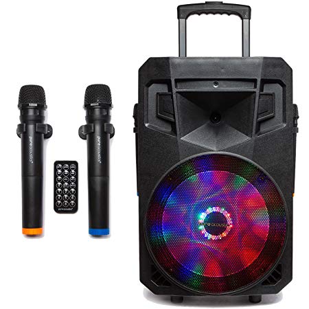 PA System with LED Party Lights, Wireless Portable Bluetooth 12" Audio Speaker with 2 Wireless Microphones FM Radio Party Karaoke Machine Sound System MCP-212 Soundstream by Pure Acoustics