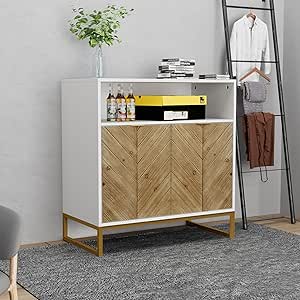 Anmytek Sideboards and Buffets with Storage, Accent Storage Cabinet with Doors and Adjustable Shelf Kitchen Cabinet TV Console Cabinet White/Natural H0067