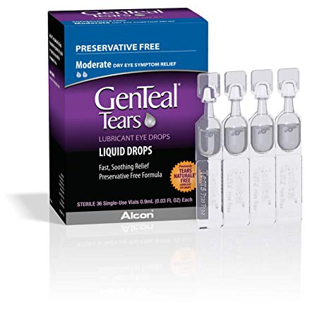 GenTeal Tears Lubricant Eye Drops, Moderate Liquid Drops, 36 Sterile, Single-Use Vials, 0.9-mL Each