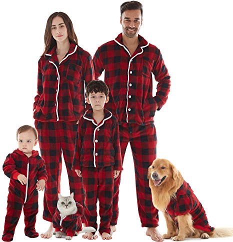 Family Pajamas Matching Sets, Winter Loungewear Comfy Warm Flannel Plaid Sleepwear Nightwear Christmas Halloween for Men, Women, Kids, Babies, Dogs, Cats, 2 Colors