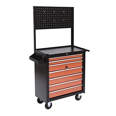 HOMCOM Rolling Tool Cabinet with 7 Drawers, Black / Orange