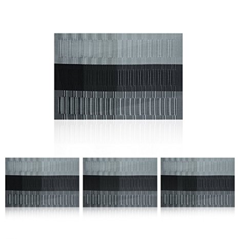 Shacos Exquisite PVC Placemats Woven Vinyl Place Mats for Table Heat-resistant Placemats(4, Ombre Black and Gray)