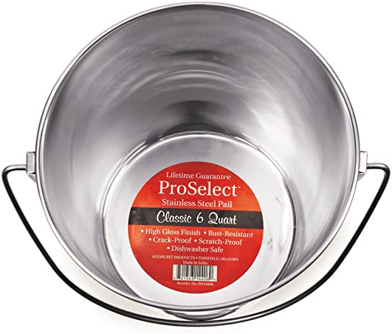 ProSelect Heavy Duty Stainless Steel Pails — Durable Pails for Kennels and Farms - 8¾", 6-Quart