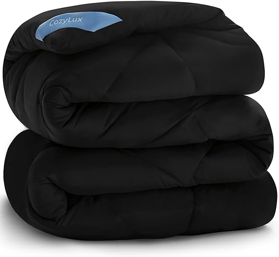 CozyLux King Size Bedding Comforter Duvet Insert - Quilted Black Comforters with Corner Tabs, 1800 Series Soft Siliconized Fiberfill All Season Down Alternative Bed Comforter - Box Stitched