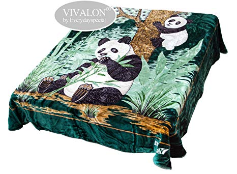 VIVALON Ultra Silky Soft Heavy Duty Quality Korean Mink Printed Panda Green Reversible Blanket King Size