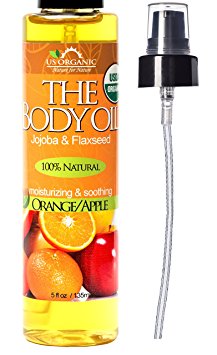 US Organic Body Oil - Fresh Orange - Jojoba and Avocado Oil with Vitamin E, USDA Certified Organic, No Alcohol, Paraben, Artificial Detergents, Color or Synthetic perfumes, 5 Fl.oz.