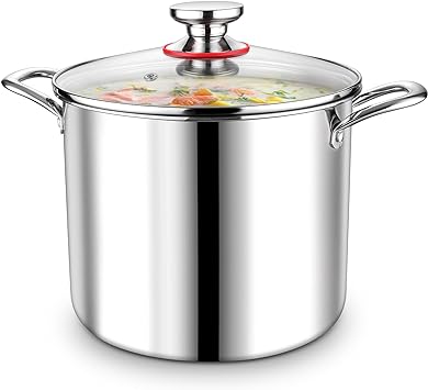 P&P CHEF 10 Quart Stainless Steel Stock Cooking Pot with Lid, 3-Ply Large Stockpot Cookware for Induction Gas Electric Stoves, Visible Cover & Measurement Marks, Non-toxic & Dishwasher Safe