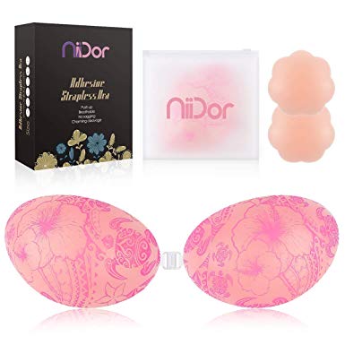 Niidor Push Up Strapless Bra Self-Adhesive Breathable Sticky Backless Nipple Cover Silicone Invisible Lift Heart Shaped Bra