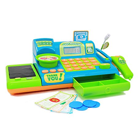 Boley Kids Toy Cash Register - pretend play educational toy cash register with electronic sounds, play money, grocery toy and more!