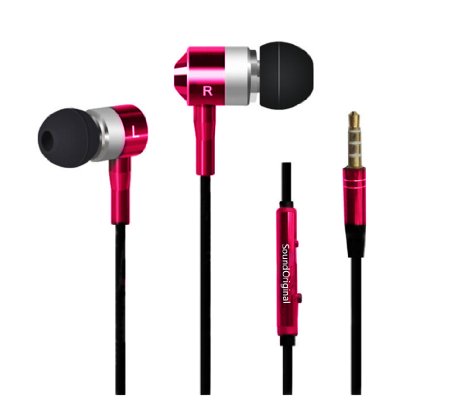 SoundOriginal 3.5mm Cellphone Stereo In-ear Earbuds Metal Earphone Headphone Headset with Microphone and Volume Control, Works for Iphone6 5s 5 5c 4s 4 Samsung Galaxy S6 S5 S4 S3 etc. (Rose Red)