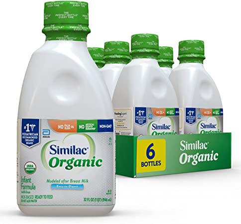 Similac Organic Infant Formula with Iron, 6 Count, Certified USDA Organic Baby Formula, Ready-to-Feed, 32-fl-oz Bottle