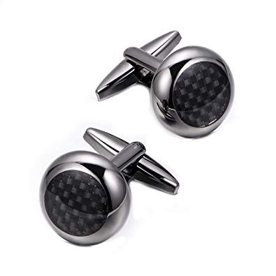 Merit Ocean Blue Navy and Black Shiny Carbon Fiber Cufflinks for Mens Shirt Slim Fit with Box for Business Wedding Gifts