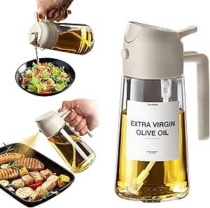 16oz Oil Dispenser Bottle for Kitchen - 2 in 1 Olive Oil Dispenser and Oil Sprayer - 470ml Olive Oil Bottle w/Stickers - Oil Sprayer for Cooking, Kitchen, Salad, Barbecue White