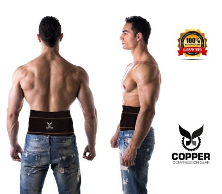 Copper Compression Gear PREMIUM Fit Lower Back Lumbar Support Brace / Belt. Adjustable For Men And Women. COMFORTABLE Copper Infused Back Wrap Perfect for Working Or Playing Sports! (Waist 28" - 38")